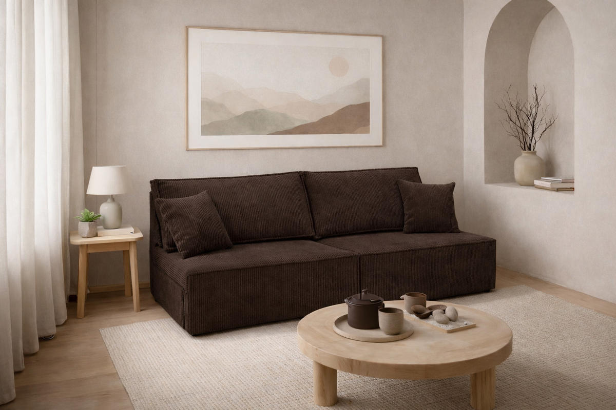 SOFA Mit Schlaffunktion Und Bettkasten, Cordstoff Poso, Braun, BEST MINI - Braun, Holz (200/83/98cm) - Kaiser Möbel