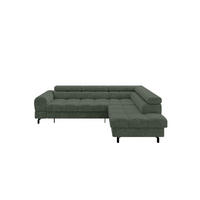 ECKSOFA mit Schlaffunktion Ottomane Rechts LUMA-L 272x203x70 Grün Velours - Schwarz/Grün, Holzwerkstoff/Kunststoff (203/272cm) - ALTDECOR