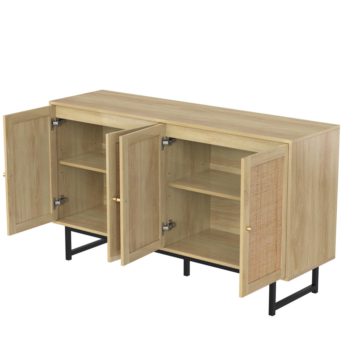KOMMODE aus Spanplatte 140x39,5x80cm in Naturfarben mit Rattan - Naturfarben, Holzwerkstoff (140/80/39.5cm) - Modfu