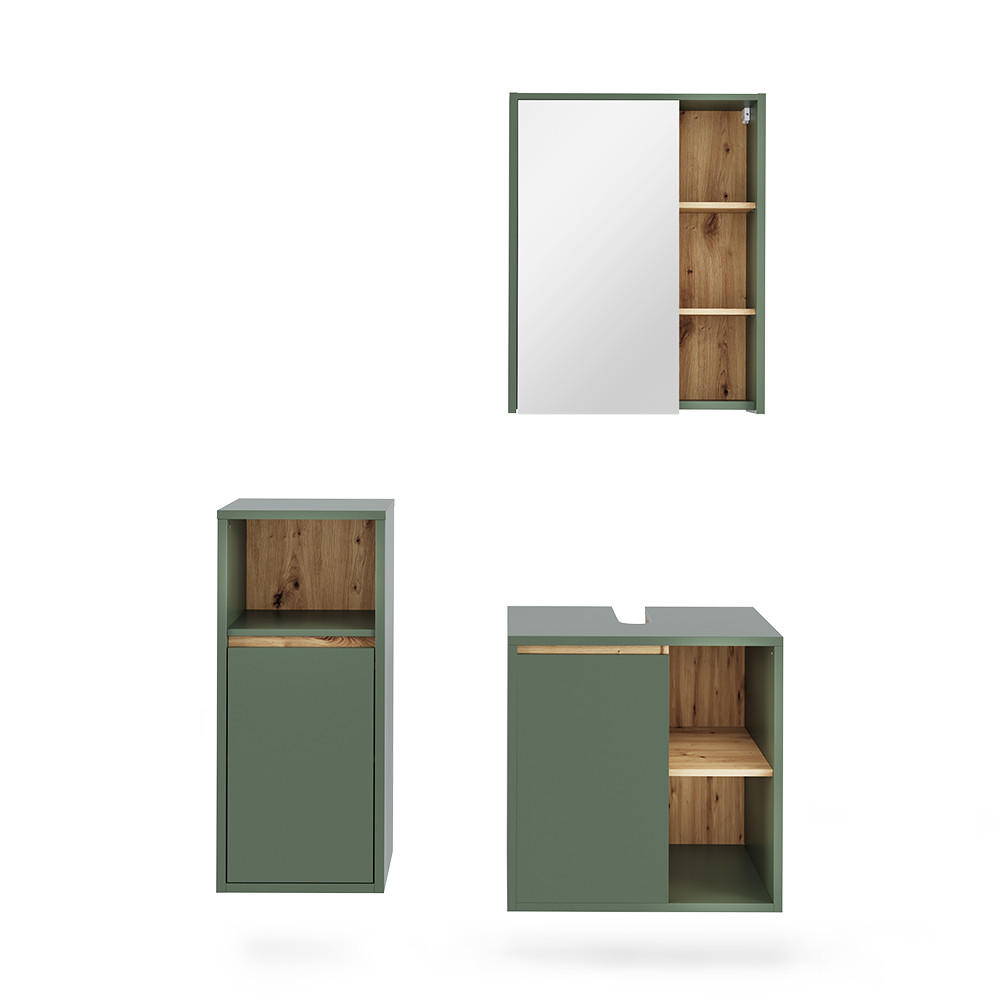 SET MOBILIER BAIE Viola, Verde/Stejar artizanal, 3 piese