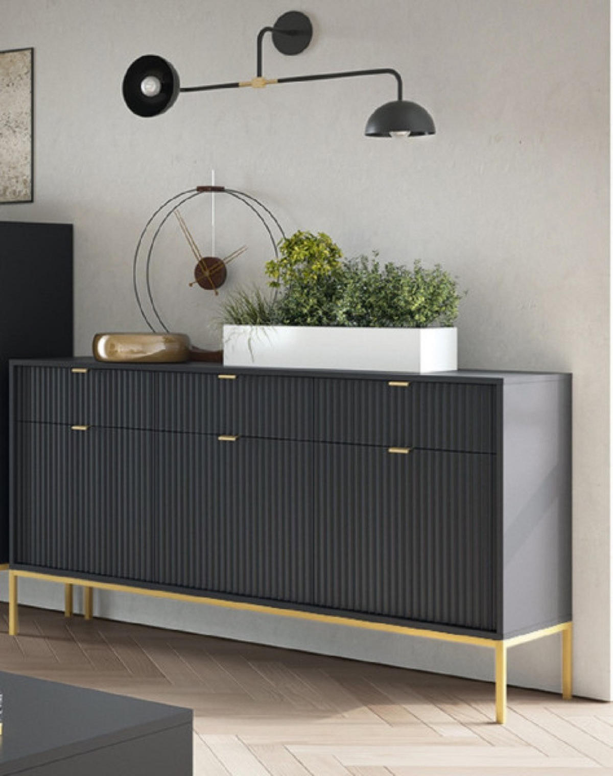 SIDEBOARD Schwarz NEW KSZ154 Geriffelt - Schwarz, Holzwerkstoff (154/83/39cm) - Sepro Meble