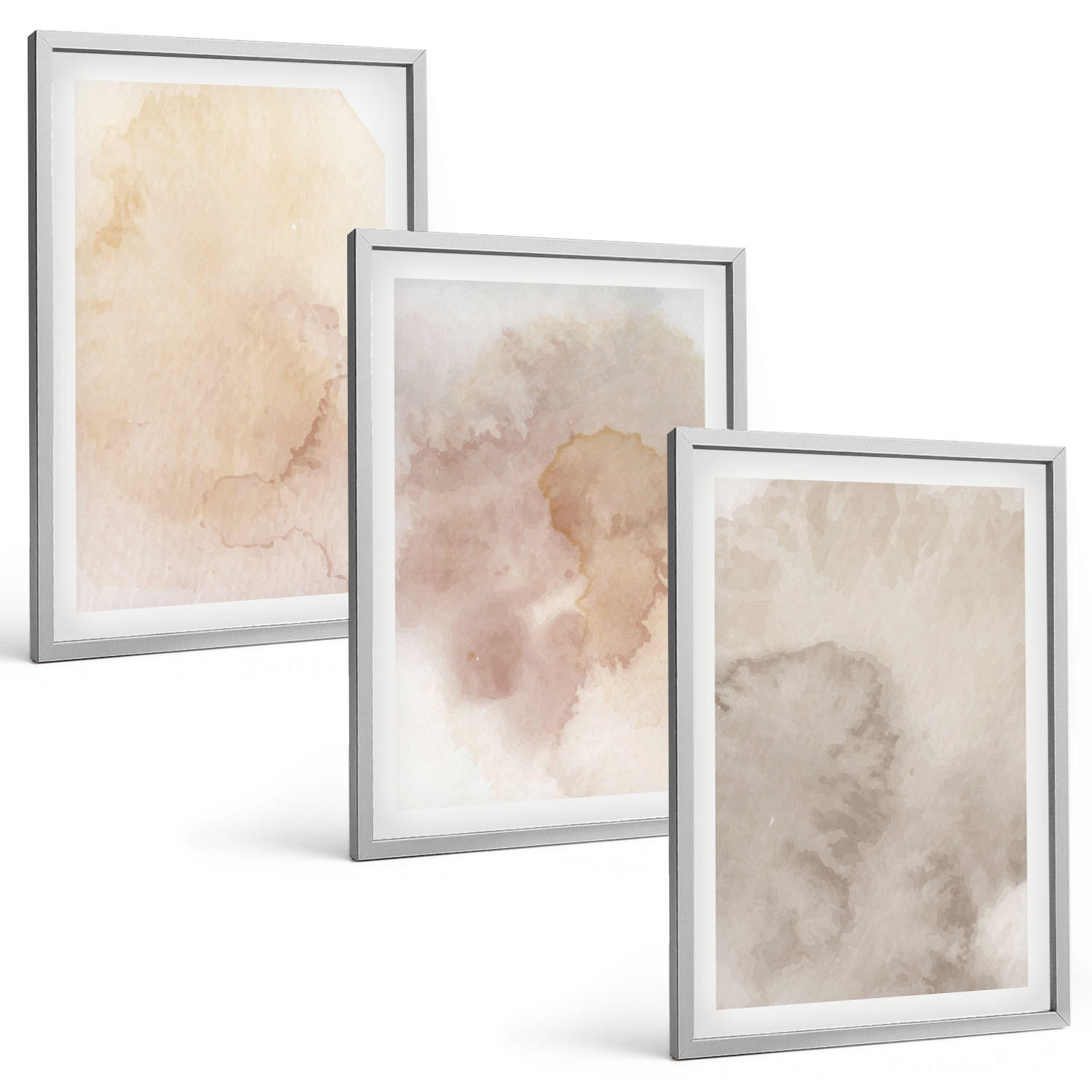 BILDER SET 3er Set - 40x60 cm Silberner Rahmen - Warme Aquarell-Pastelltexturen - Silberfarben, Kunststoff (40/60cm) - TULUP
