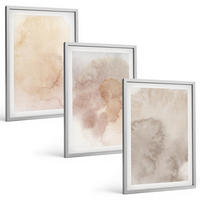 BILDER SET 3er Set - 40x60 cm Silberner Rahmen - Warme Aquarell-Pastelltexturen - Silberfarben, Kunststoff (40/60cm) - TULUP