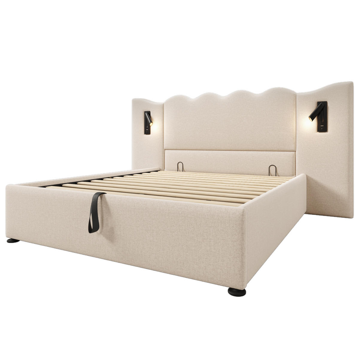 POLSTERBETT 160/200 cm Beige aus Leinen mit Stauraum - Beige, Textil (160/200cm) - OKMYHOME