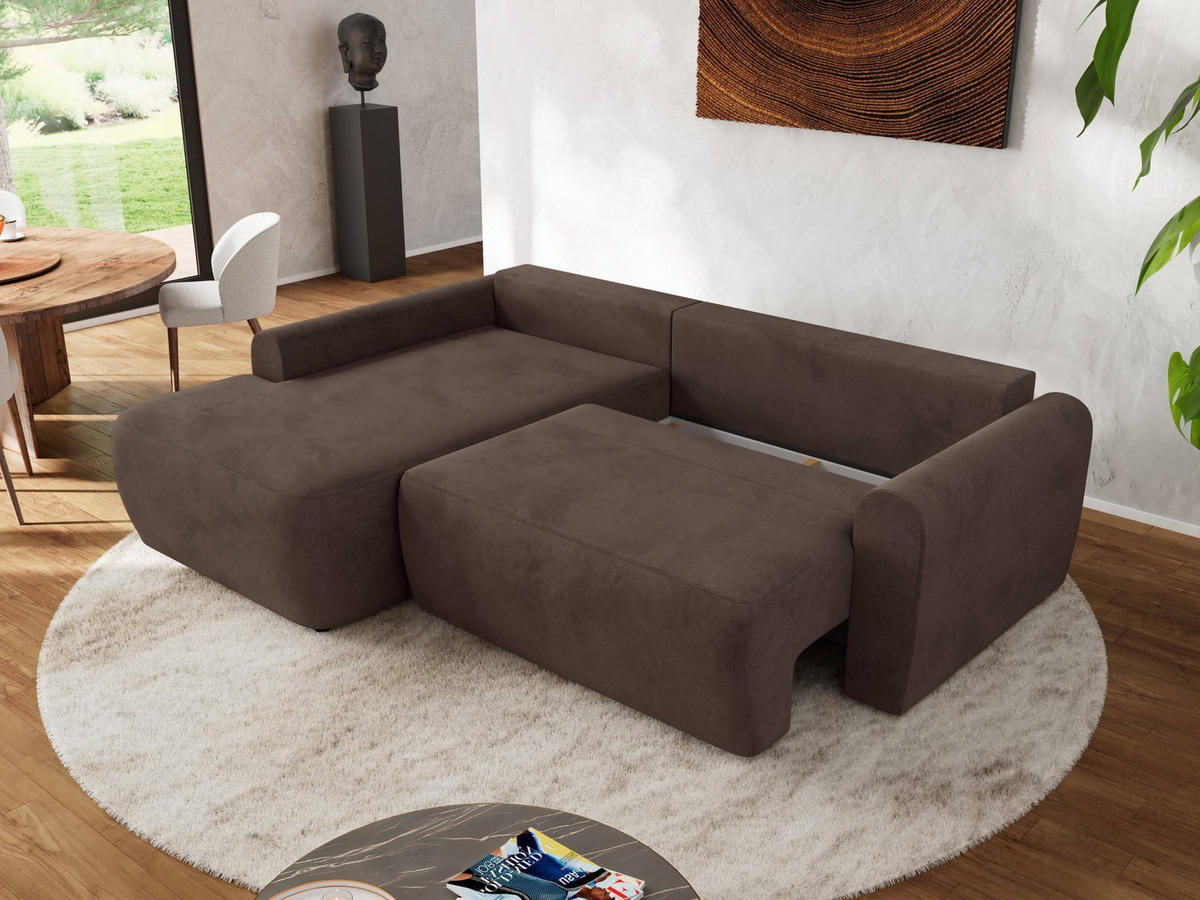 ECKSCHLAFSOFA CUBO L Braun Velvet - links - Schwarz/Braun, Kunststoff/Textil (273/187cm) - MKS
