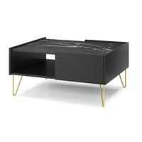 COUCHTISCH 97 cm mit Schublade Olven, goldene Beine, Schwarz - Schwarz, Holz (65/97/45cm) - Emporius