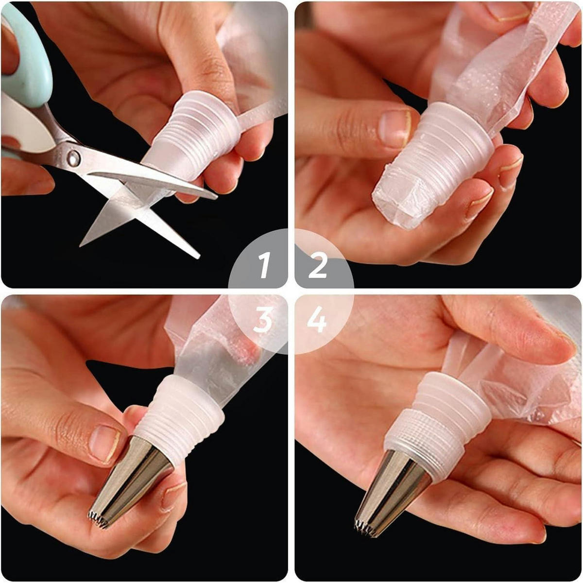 SPRITZBEUTEL Set 100 Stück mit 6 Edelstahl Tüllen - Transparent, Kunststoff (19/10/25cm)