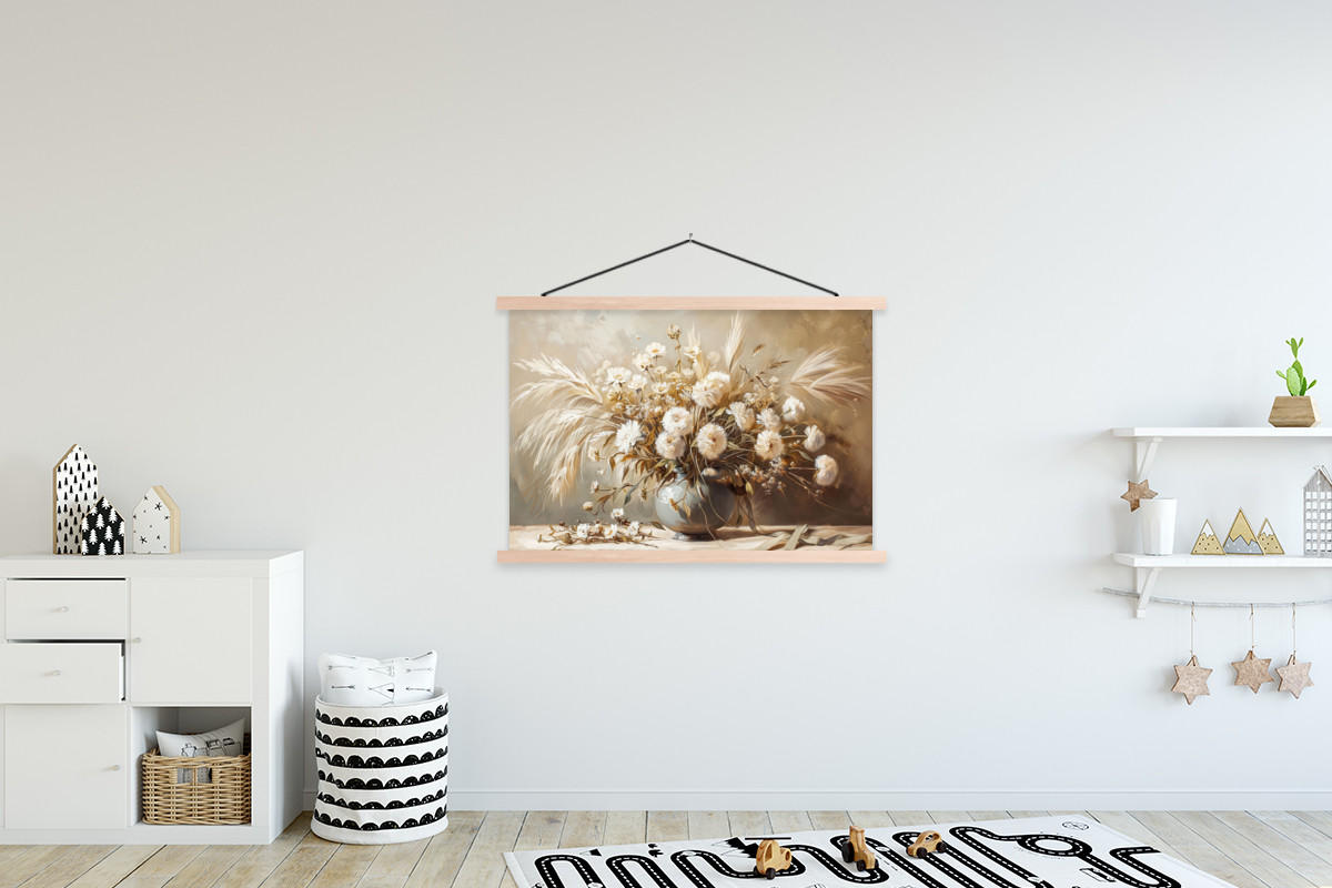 POSTER Blumen - Vase - Stilleben - Beige 120x80 cm - Creme, Textil (120/80/0.15cm) - MuchoWow