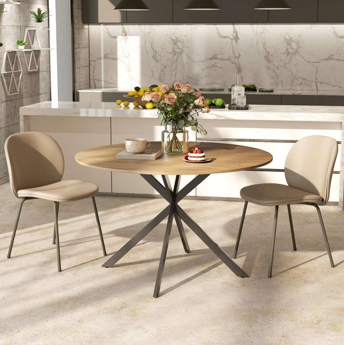 ESSTISCH aus Holz 120x120x75 cm Eiche mit schwarzen Stahlbeinen im Industriestil für 4 Personen - Eichefarben, Holz (120/120/75cm) - Modfu