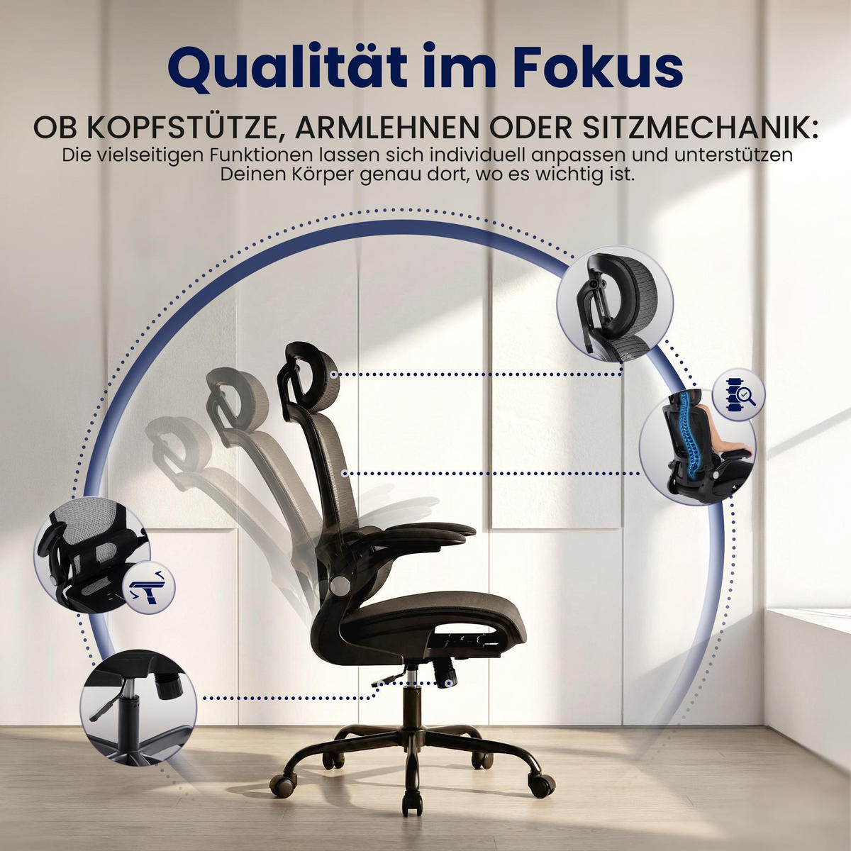 DREHSTUHL Kunststoff Schwarz - Schwarz, Kunststoff/Textil (65/121/65cm) - CLP