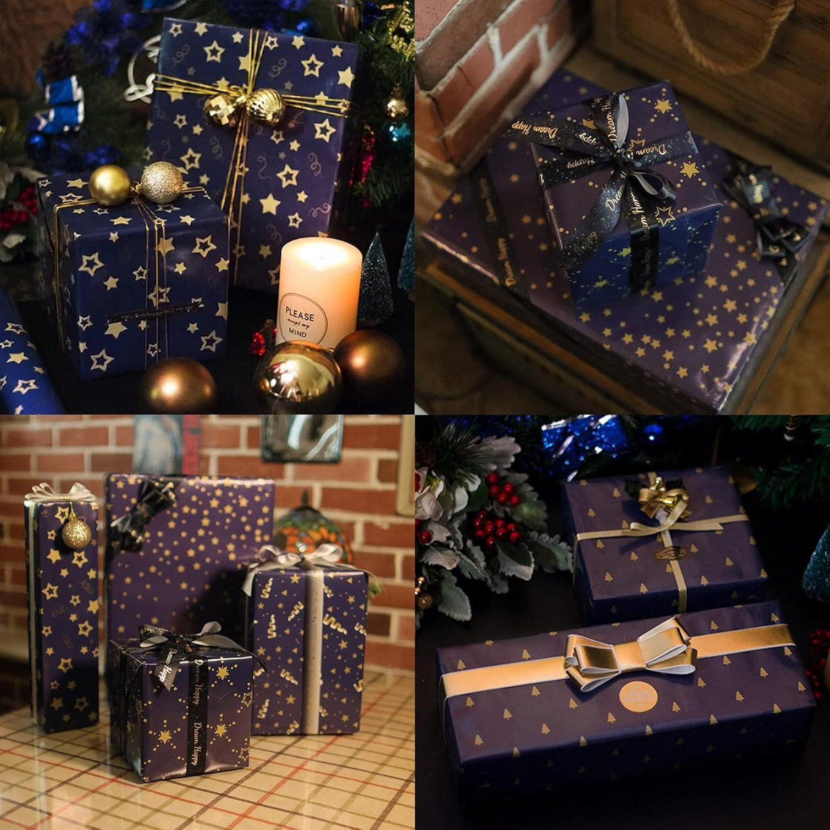 GESCHENKPAPIER Set 8 Rollen 43 x 100 cm Dunkelblau Weihnachtsmotive - Dunkelblau, Papier (43/1.5/100cm)