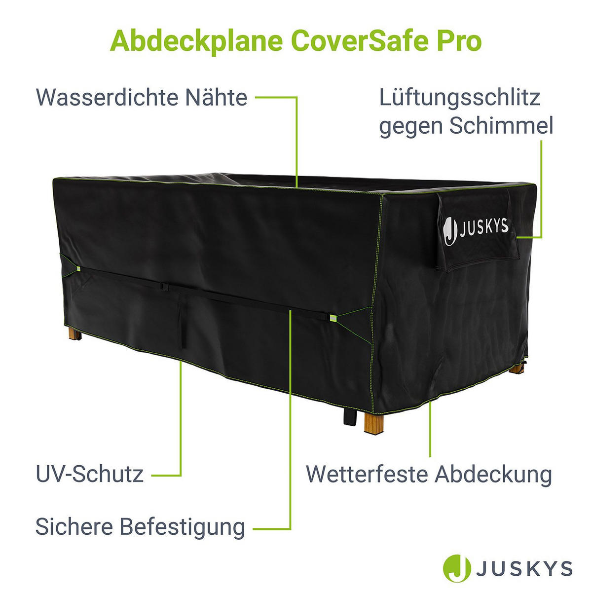 GARTENMÖBELABDECKUNG CoverSafe Pro schwarz - Schwarz, Kunststoff (110/75/210cm) - Juskys