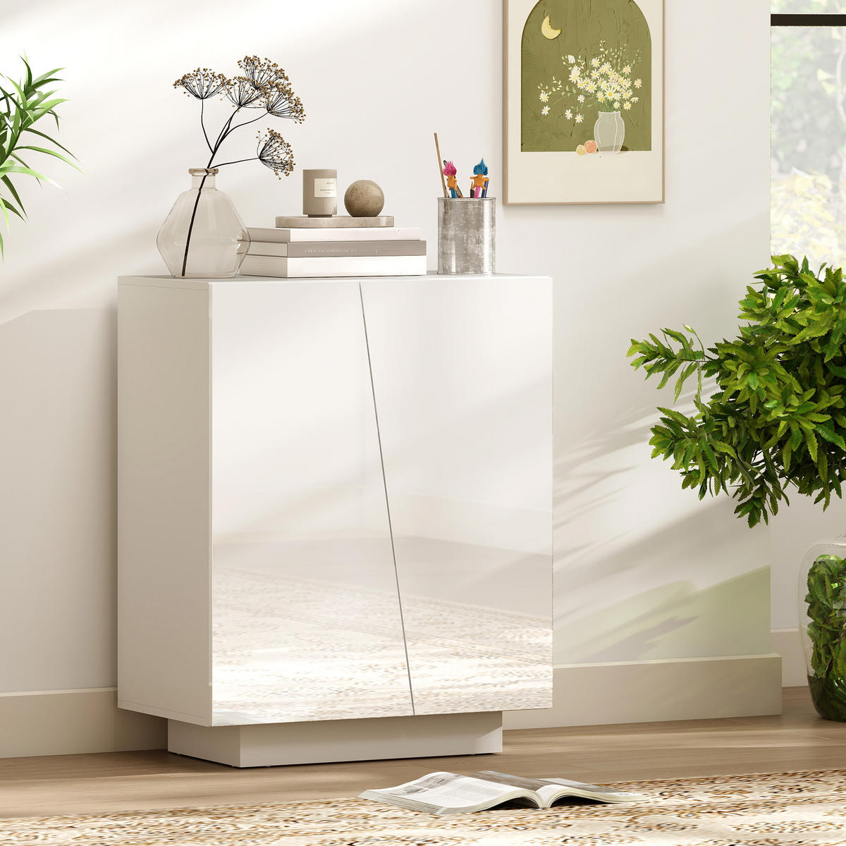 SIDEBOARD DE-11192 2 Türen mit verstellbarem Boden Weiß Hochglanz - Weiß, Holzwerkstoff (70/88/40cm) - ComfortXL