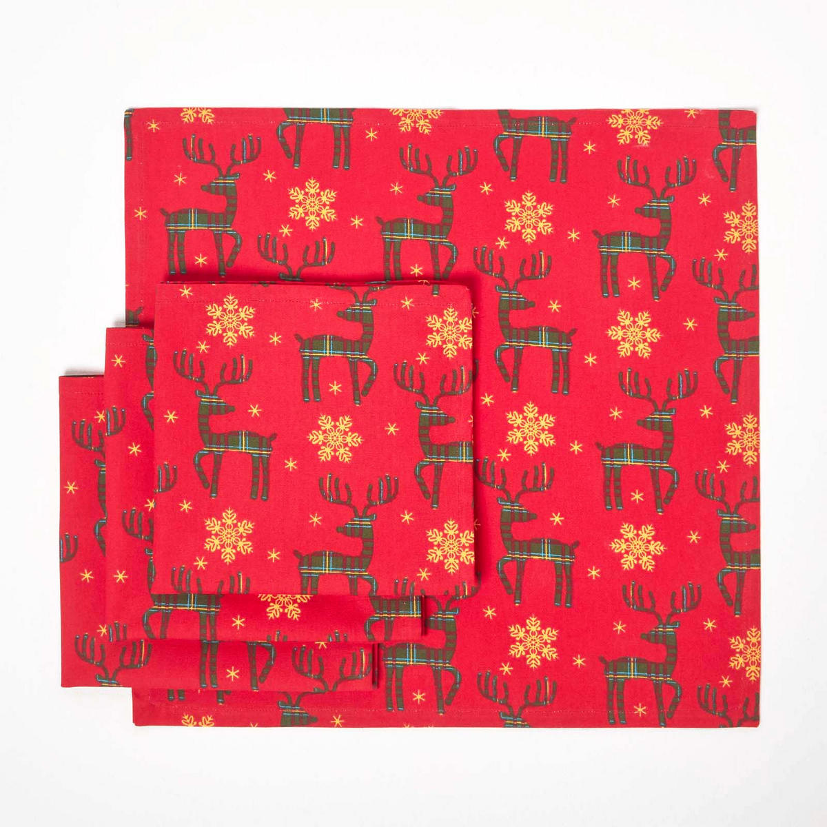 WEIHNACHTSSERVIETTEN Rentier, 4er-Set rote Stoffservietten 45/45 cm - Rot, Textil (45/45cm) - Homescapes