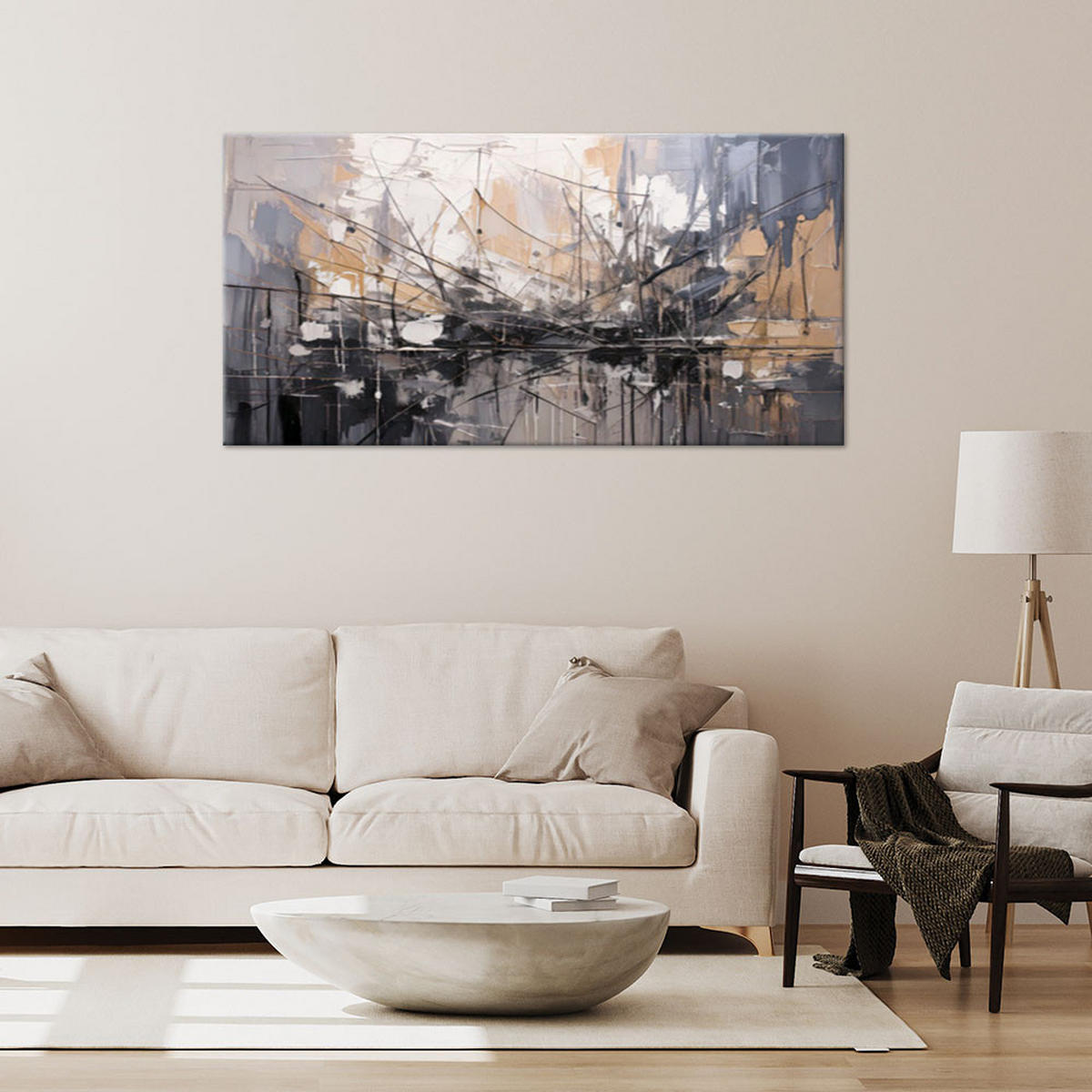 LEINWANDBILD Abstraktion Linien Grau 100x50cm - Grau, Textil (100/50cm) - Feeby