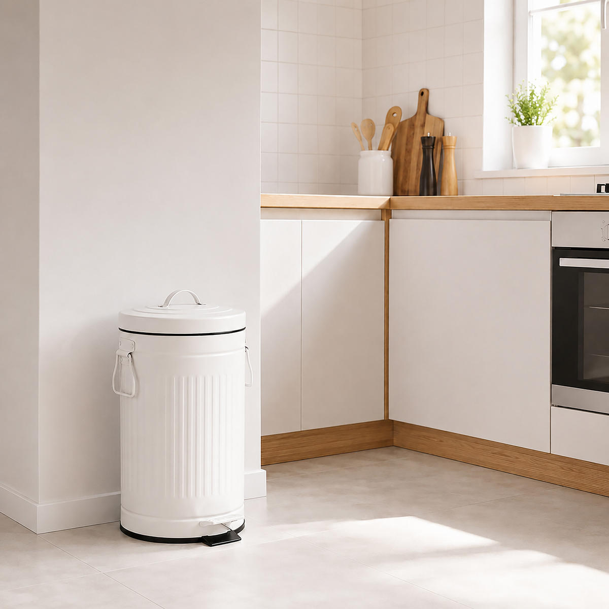 MÜLLEIMER Weiß 12 l Tretpedal Softclose Metall - Weiß, Kunststoff/Metall (25/41/25cm) - Relaxdays