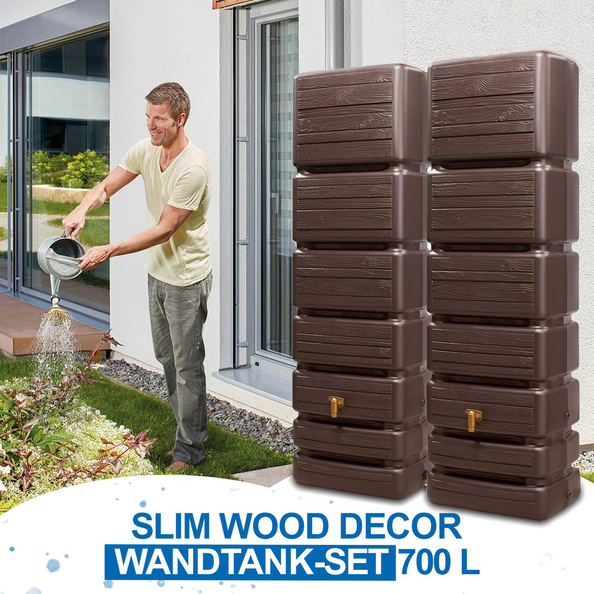 WANDTANK-SET 700 L dark 2 x 350 L inkl. Verbindungsset - Dunkelbraun, Kunststoff (130/184/39cm) - 4rain