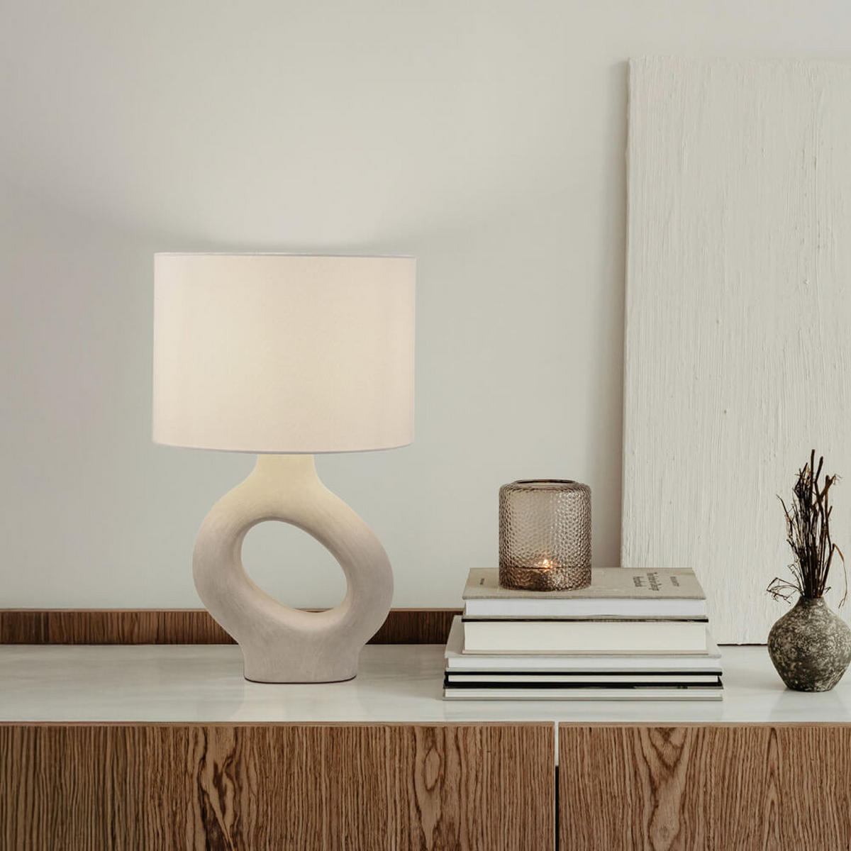 TISCHLAMPE LOLA - Beige, Große Tischlampe - Beige, Kunststoff/Textil (35.5/35.5/58cm) - Home Deluxe