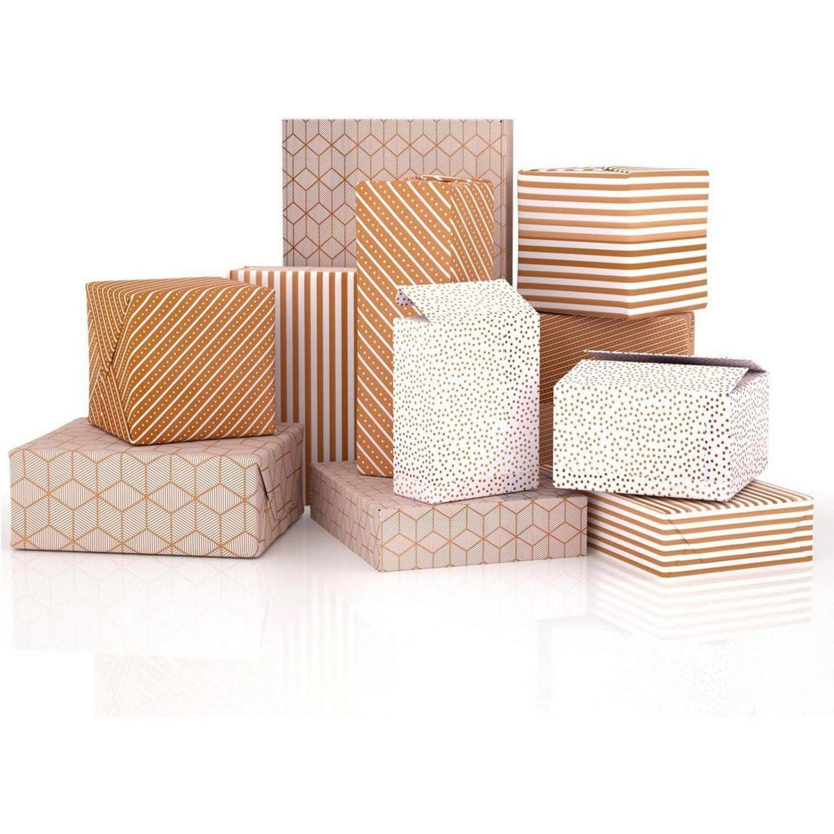 GESCHENKPAPIER 5er Set 44 cm x 3 m Gold Punkte Streifen - Multicolor, Papier (44/44/44cm)