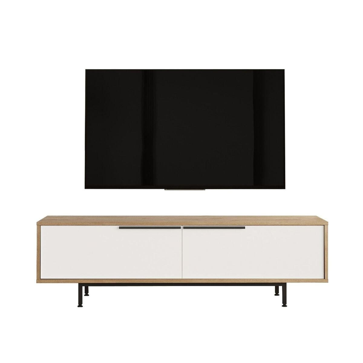 TV stolek se 2 výklopnými dvířky, dubový a bílý efekt, šířka 160 cm - NAYA - jabloňová, kompozitní dřevo (35.5/45.1/160cm) - Calicosy