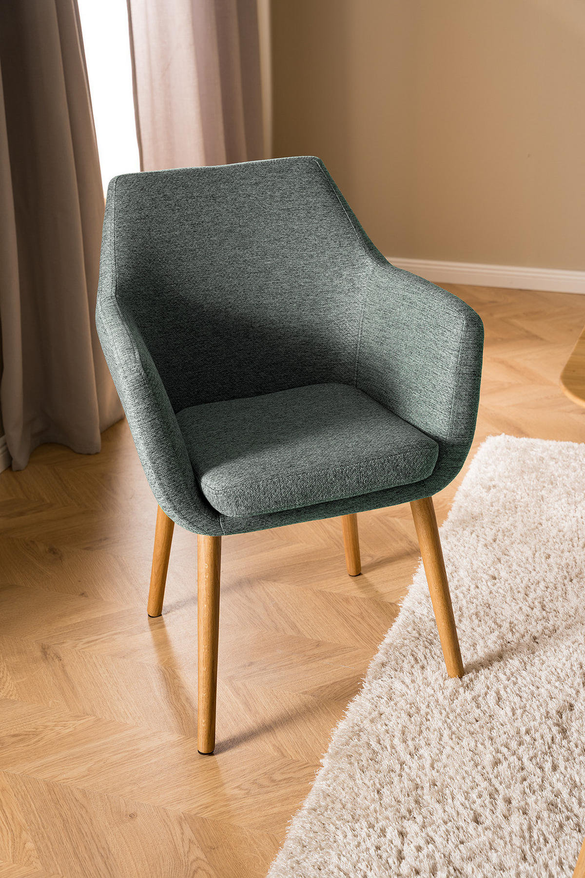 ARMLEHNENSTUHL - Dunkelgrün/Eichefarben, Textil (58/84/58cm) - home24