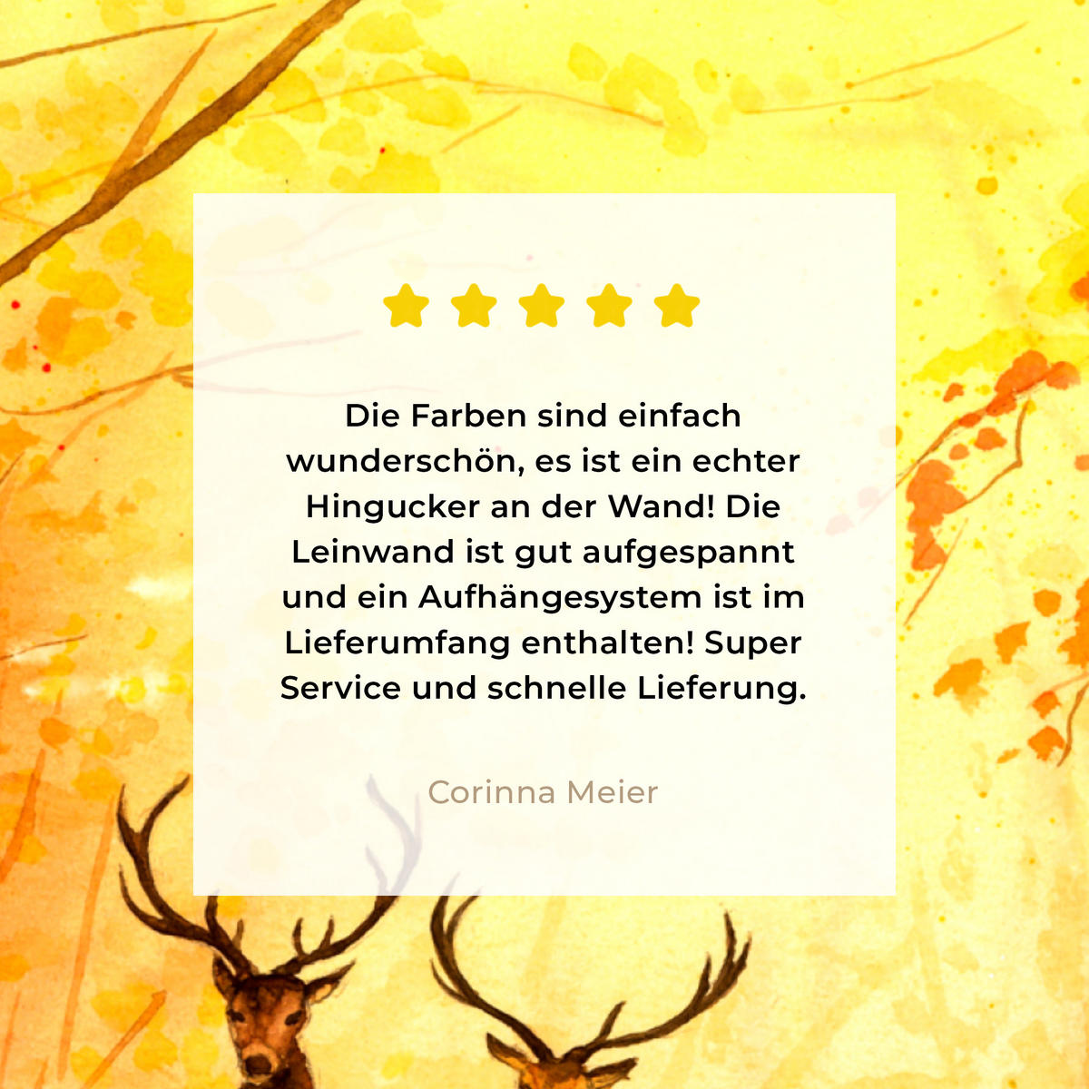 LEINWANDBILD Natur - Ölfarbe - Hirsche - Tiere - Herbst - Orange 20x20 cm - Orange, Textil (20/20cm) - MuchoWow