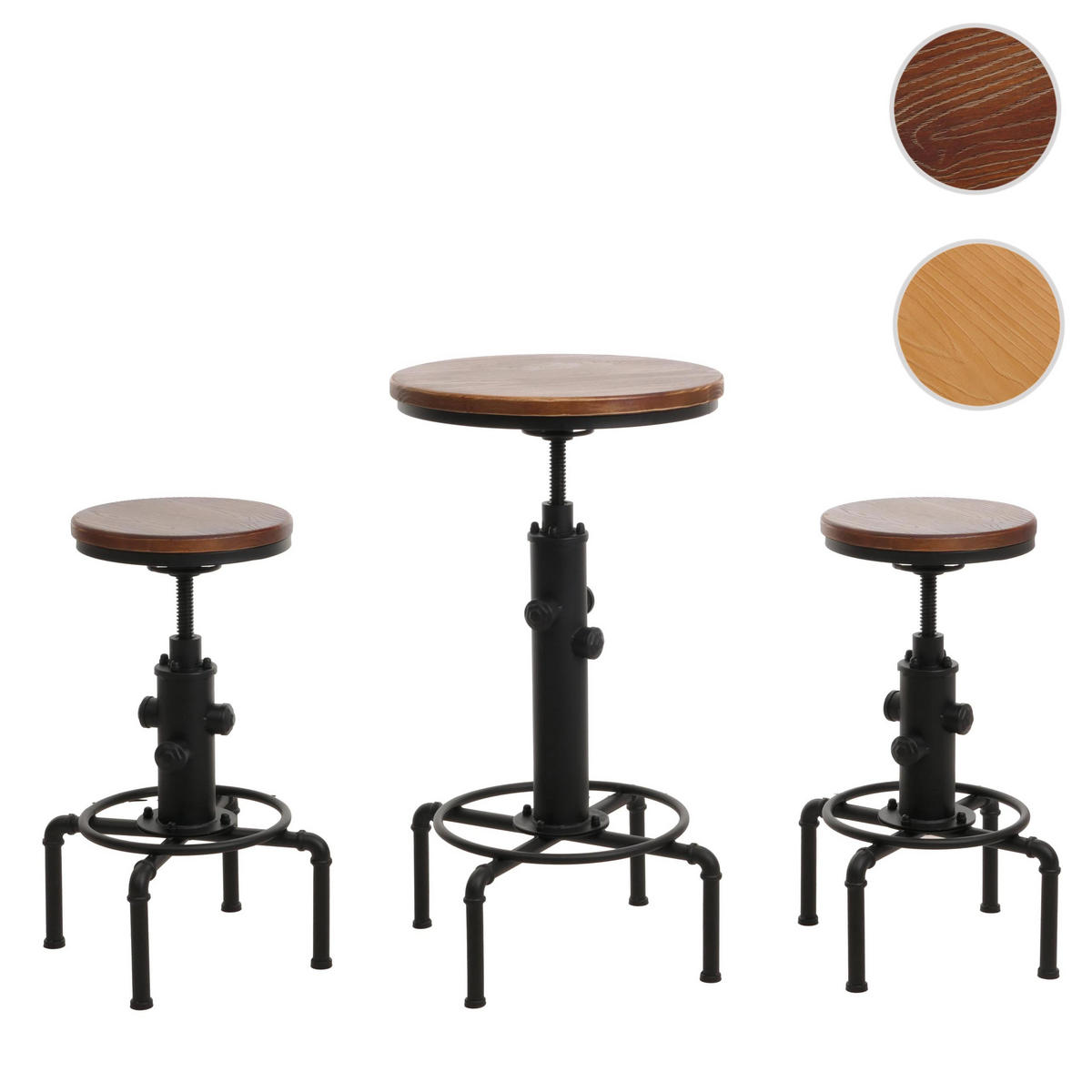 BARTISCH-SET rund Braun 3er-Set - Braun, Holz (40/104/40cm) - MCW