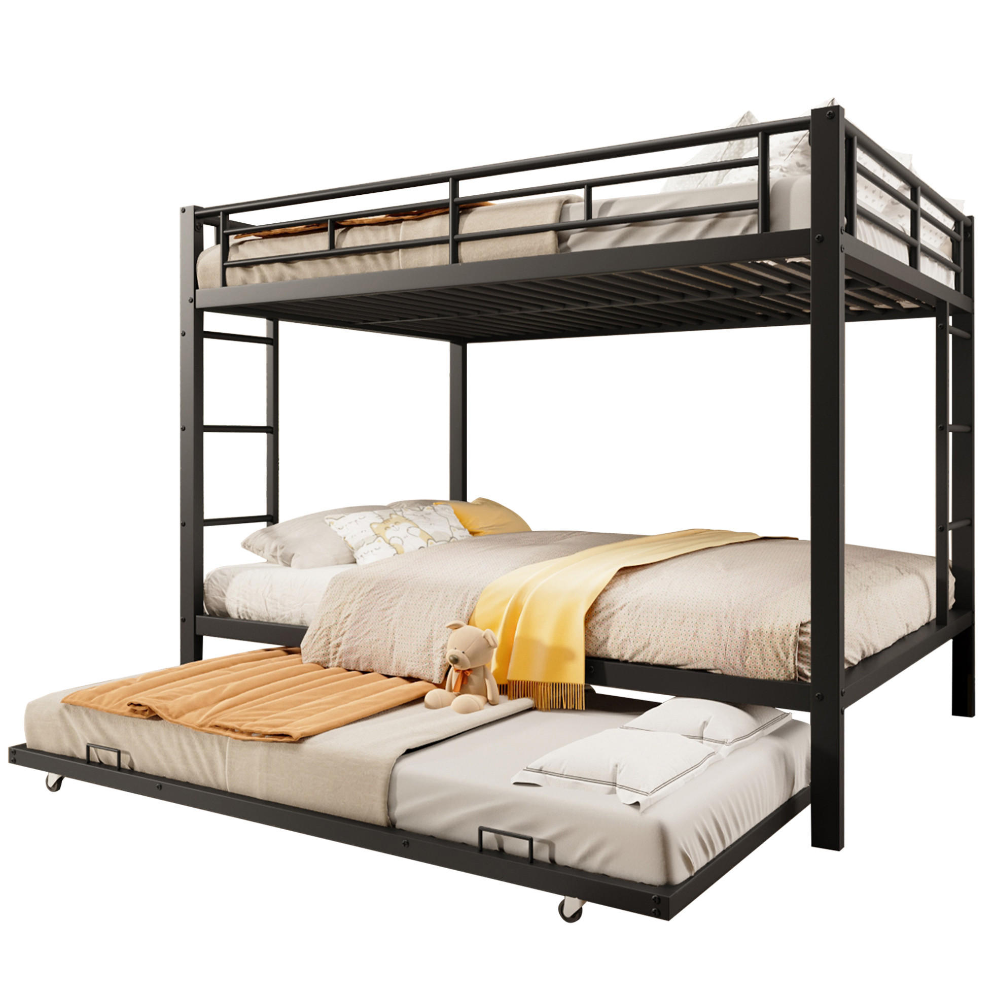 ETAGENBETT 140/200 cm aus Metall in Schwarz mit Ausziehbett und hohen Gittern - Schwarz, Metall (140/200cm) - OKMYHOME