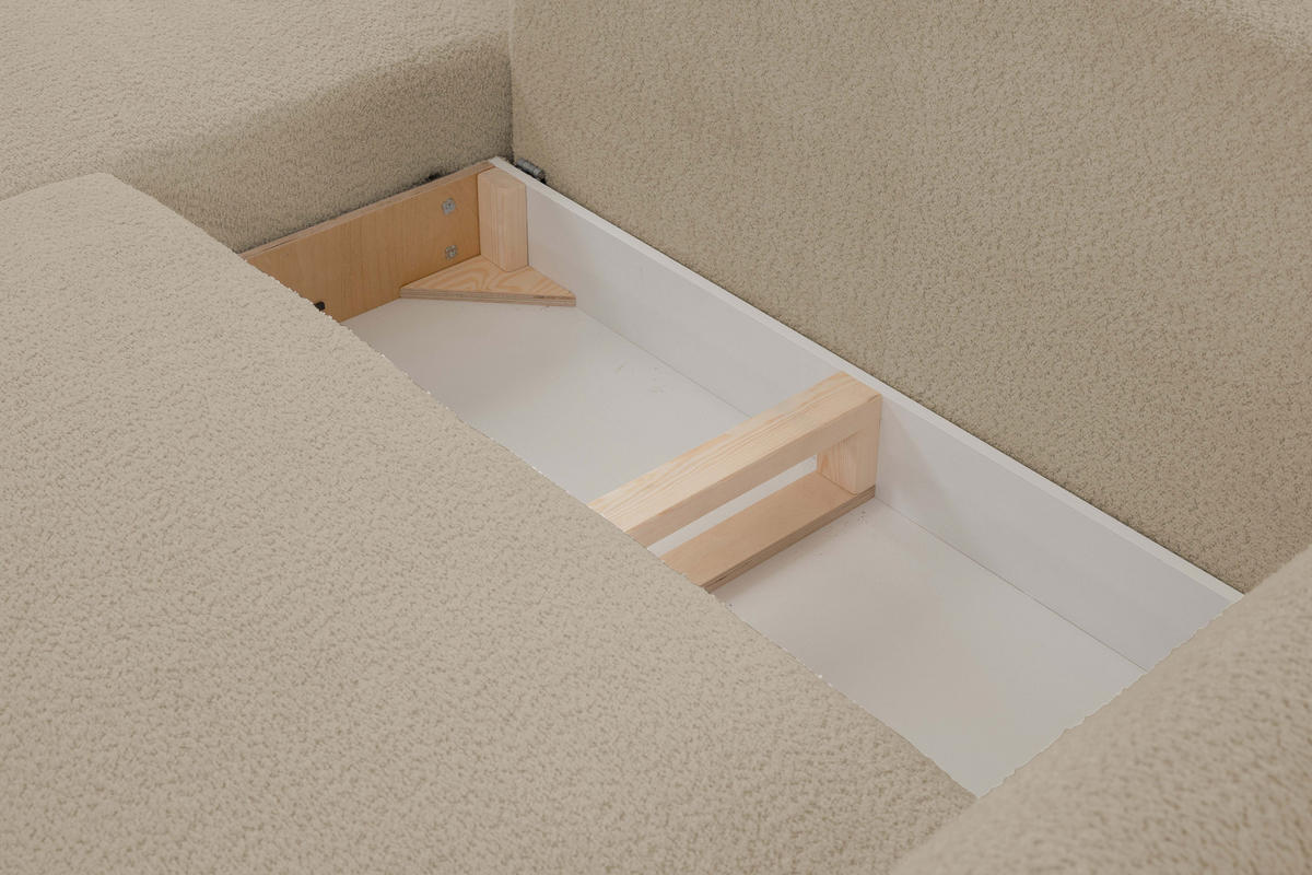ECKSOFA ADEL mit Schlaffunktion und Bettkasten, L-förm, Metallbeine, verstellbar lose Rückenkissen, freistehend, RECHTS, 257x171x90 cm, Beige - Beige, Holz/Textil (257/171cm) - DomoHome