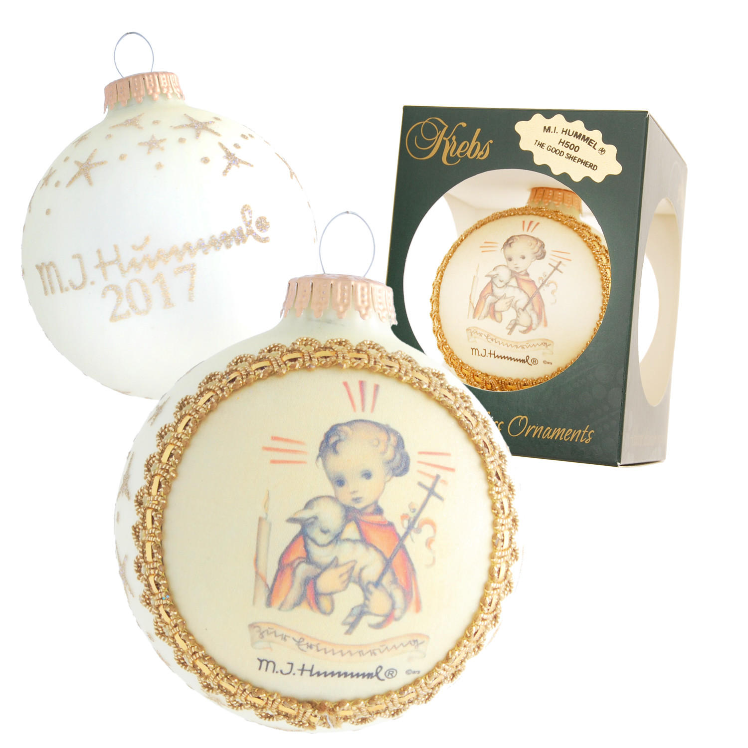 CHRISTBAUMKUGEL M.I. Hummel Der Gute Hirte Beige 8cm (Glas / 1 Stk.) - Beige, Glas (8/8/8cm) - Krebs Glas Lauscha