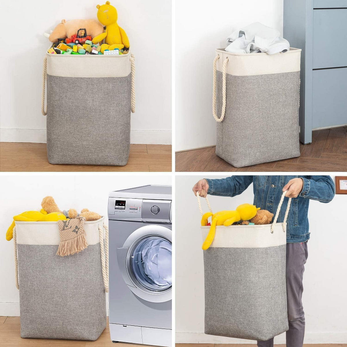 WÄSCHEKORB 78L faltbar mit Seilgriffen Beige + Grau 60 x 42 x 31 cm - Multicolor, Textil (31/60/42cm)