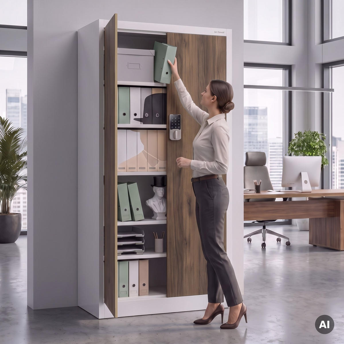 BÜROSCHRANK mit Zahlenschloss DANIEL 185x90x40 cm - Nussbaumfarben/Weiß, Metall (90/185/40cm) - Jan Nowak