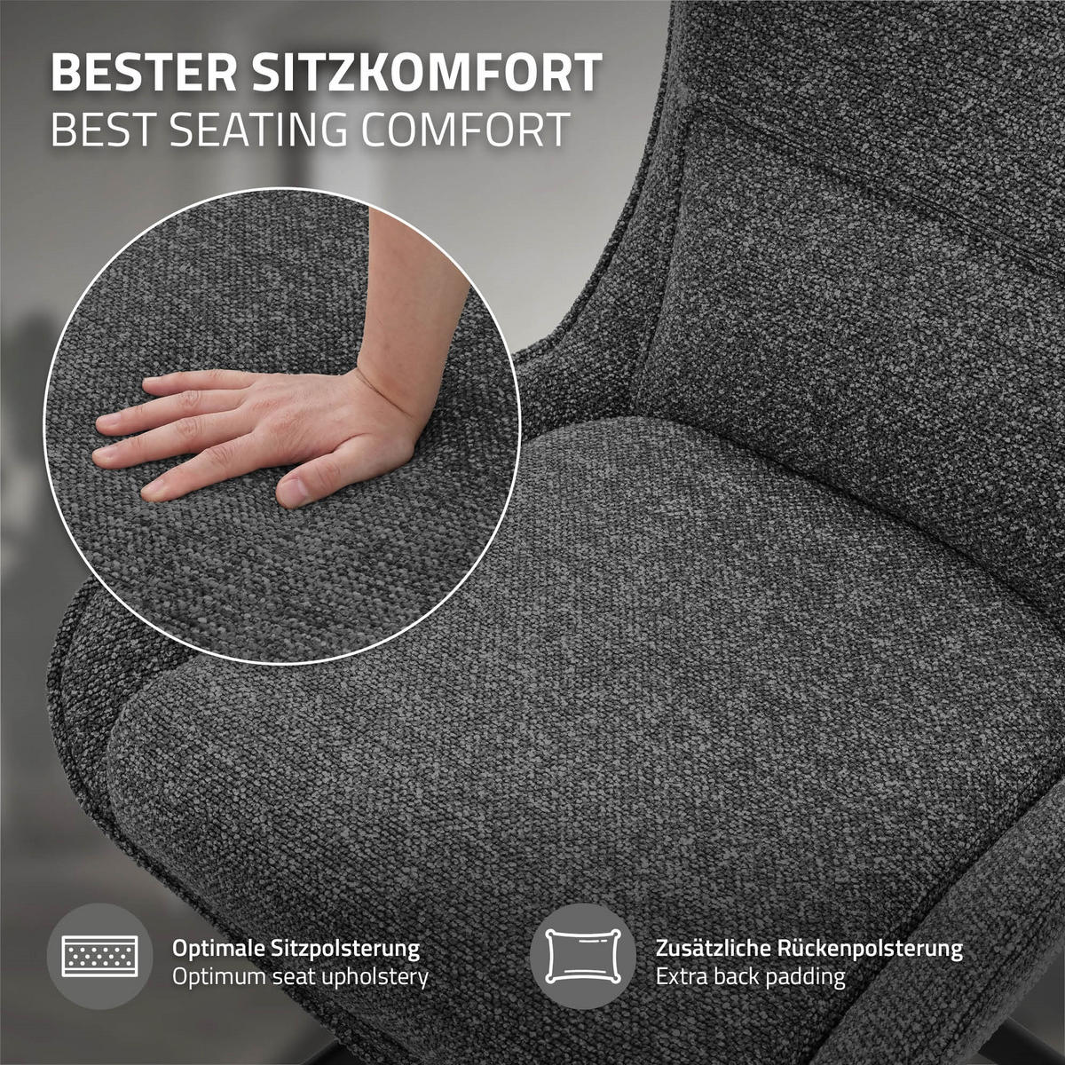 ESSZIMMERSTÜHLE 2er Set drehbar Küchenstühle gepolstert mit Webstoff-Bezug Anthrazit - Anthrazit/Schwarz, Textil/Metall (54/90/64cm) - ML-DESIGN