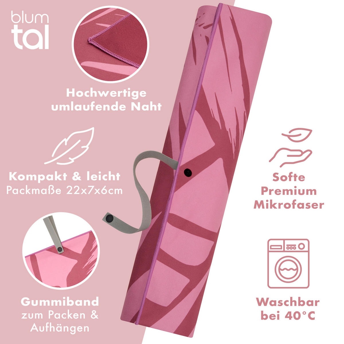 STRANDTUCH Thor 90/180 cm, Rosa Palmenblätter - Rosa, Textil (90/180cm) - Blumtal