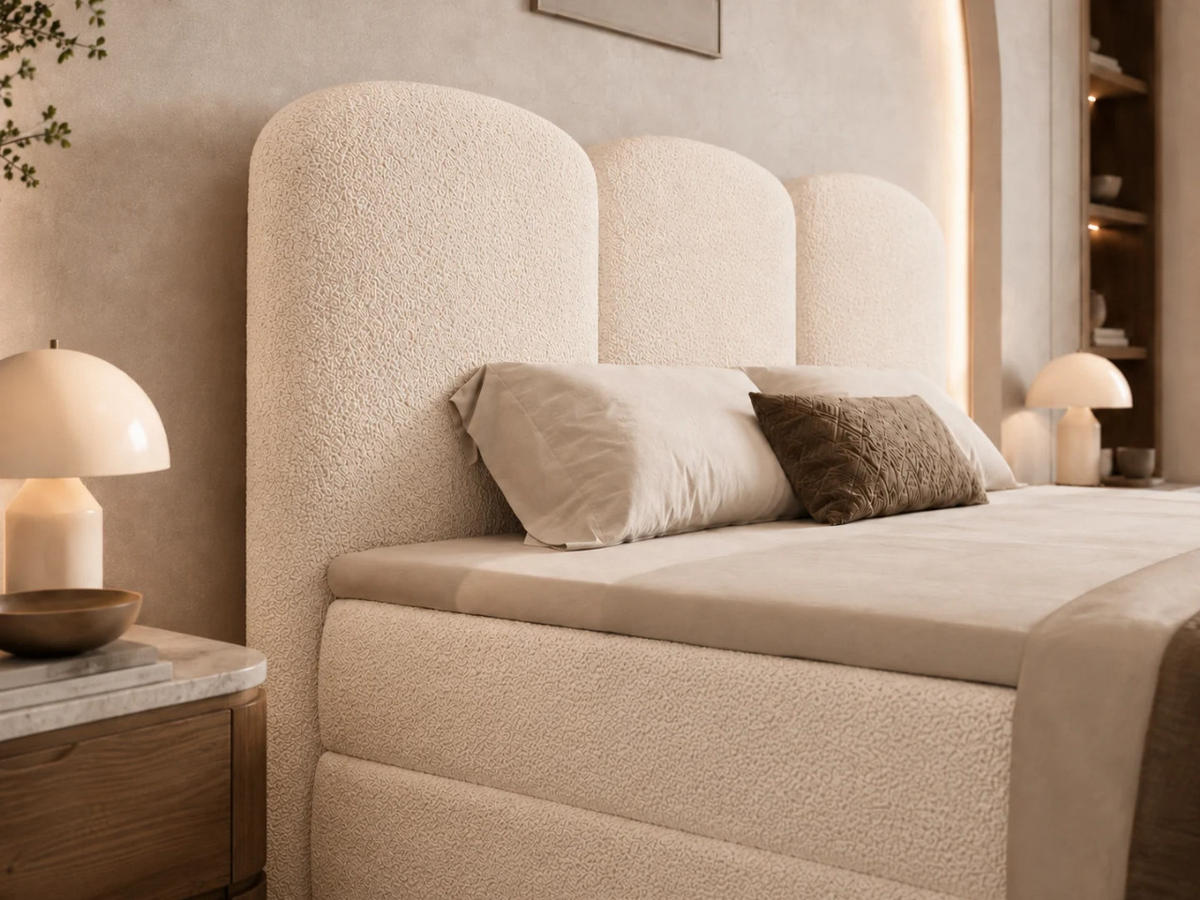 BOXBETT ROYAL 200x200 cm in Creme, Bettkasten, Topper, Bouclé-Stoff - Ecru, Holz/Textil (200/200cm) - EMLAR Home