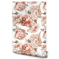 VLIESTAPETE Pfingstrosen im Boho-Stil – Rosa, Beige, Weiß – 50x1000 cm - Beige/Rosa, Papier (50/1000cm) - Muralo