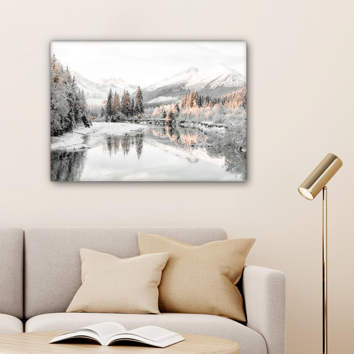 LEINWANDBILD Natur - Winter - Bäume - Berge - Schnee Wandbilder 80x60 cm - Weiß Hochglanz, Textil (80/60cm) - MuchoWow