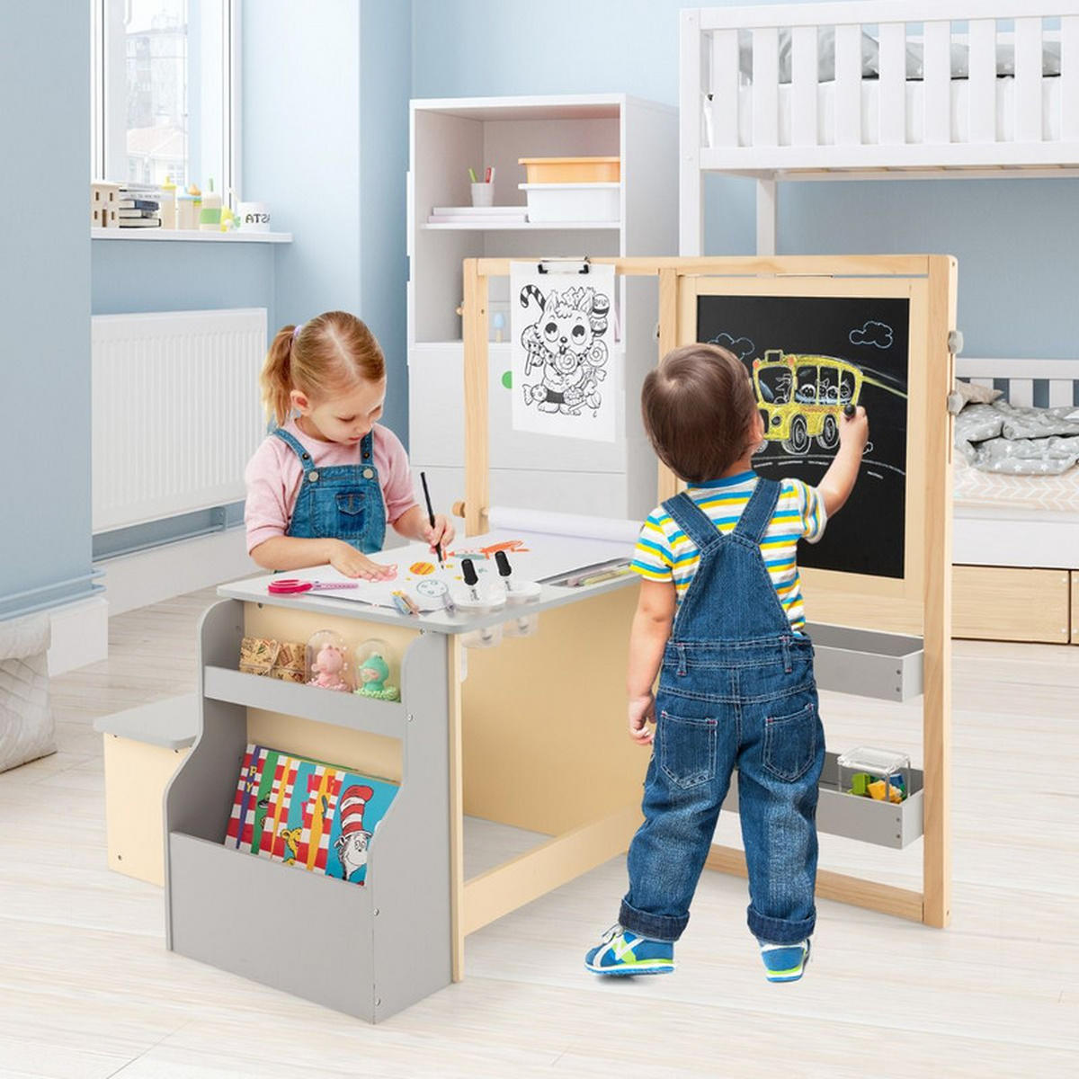 KINDERTISCHGRUPPE aus Holz grau - Grau, Holzwerkstoff (114/100/81cm) - COSTWAY