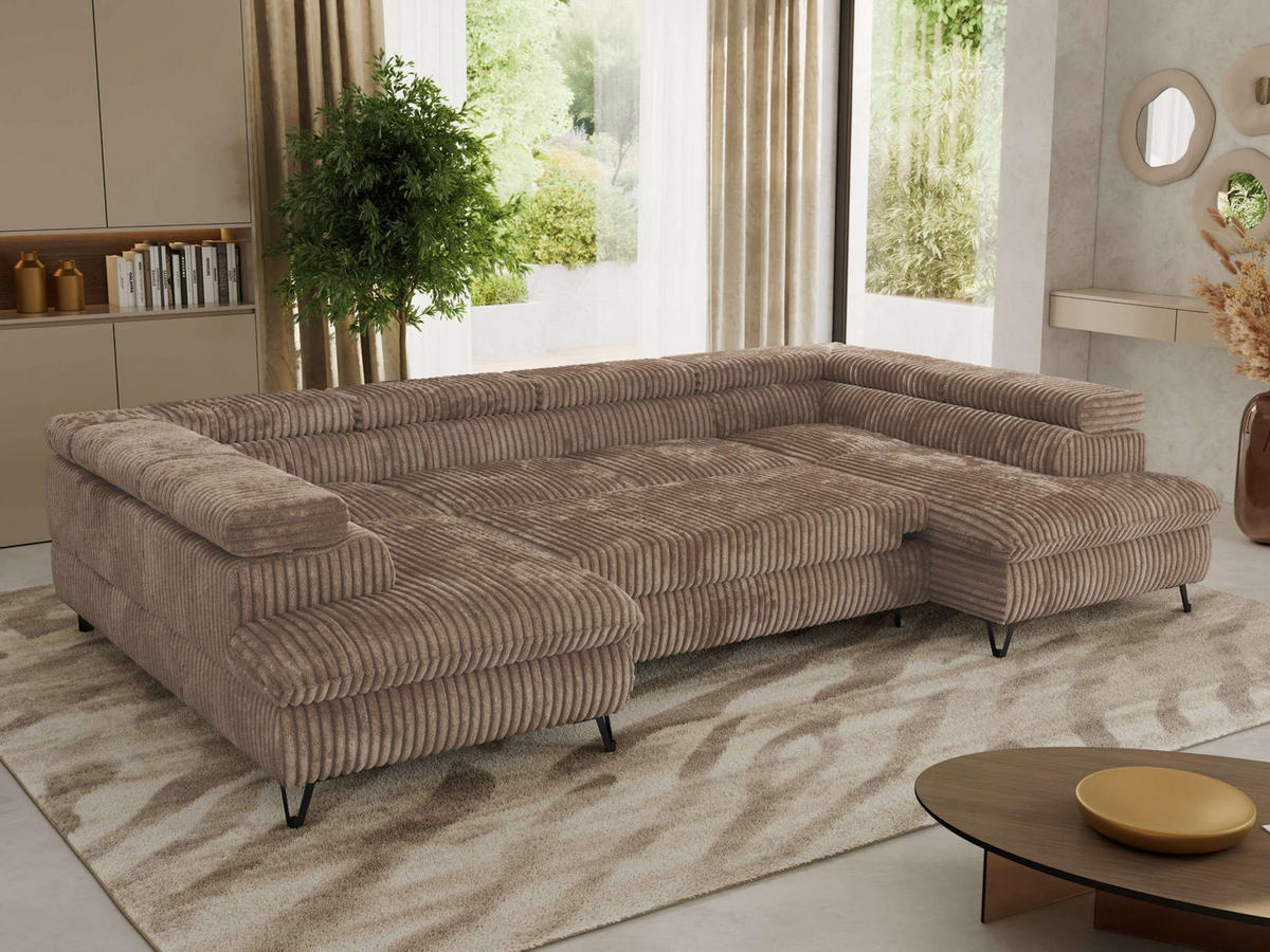 WOHNLANDSCHAFT PABLO U Cord Braun - Schwarz/Braun, Textil/Metall (346/76/208cm) - MKS