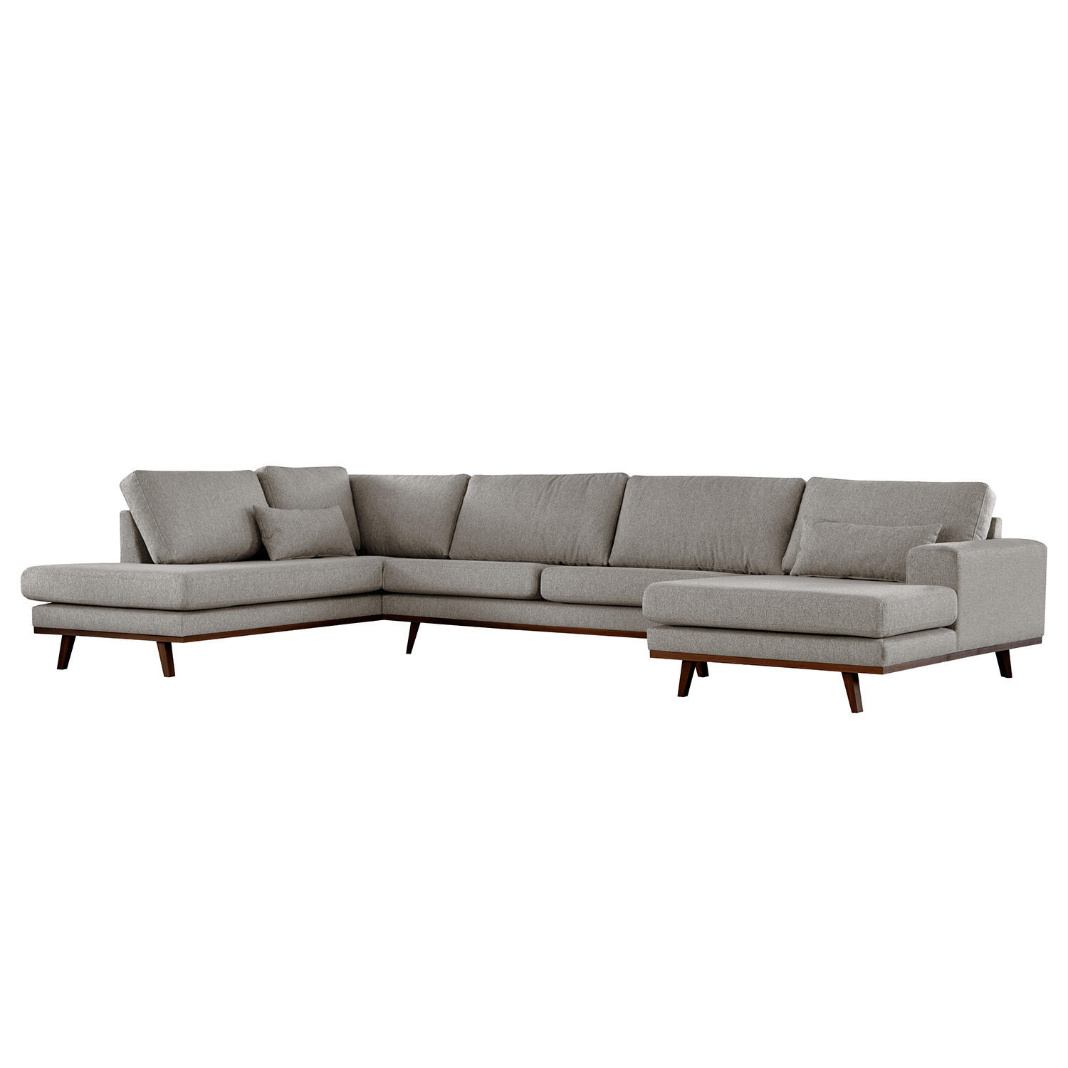 WOHNLANDSCHAFT mit Longchair - Graubraun/Buchefarben, Textil (371/81/219cm) - home24