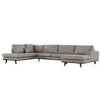 WOHNLANDSCHAFT mit Longchair - Graubraun/Buchefarben, Textil (371/81/219cm) - home24