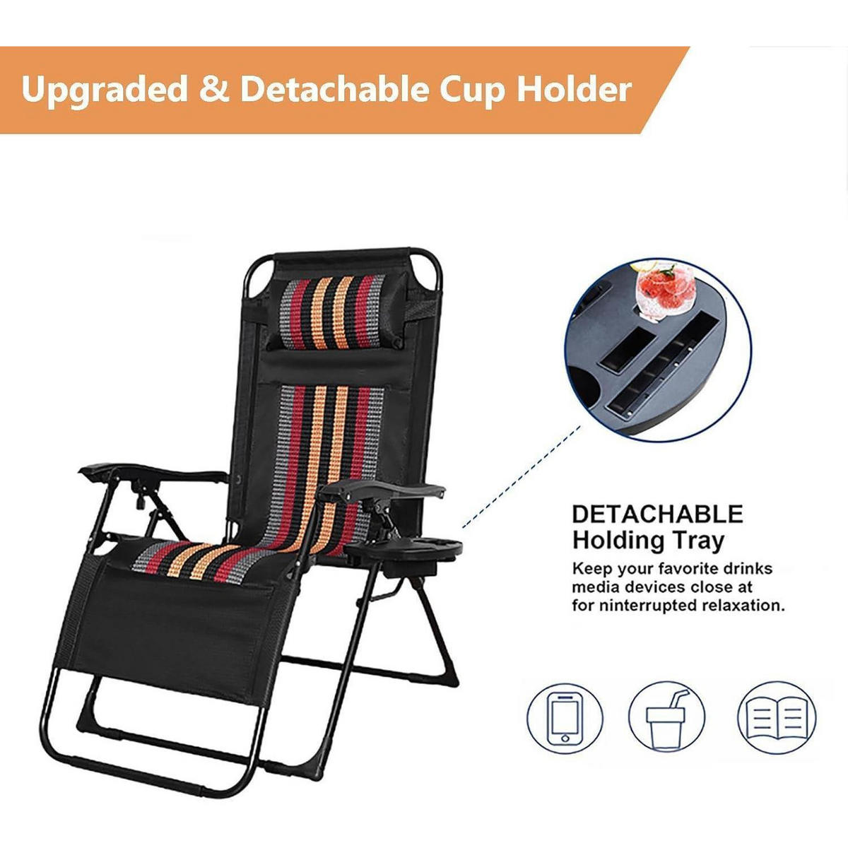 SONNENLIEGE Klappbar Extra Breit 72 cm mit Getränkehalter und Kopfstütze - Multicolor, Textil (175/80/72cm)