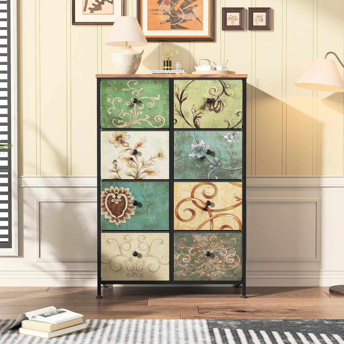 KOMMODE mit 8 Schubladen Metallgestell Stoff Kommode - Multicolor, Holz (30/100/67.5cm)