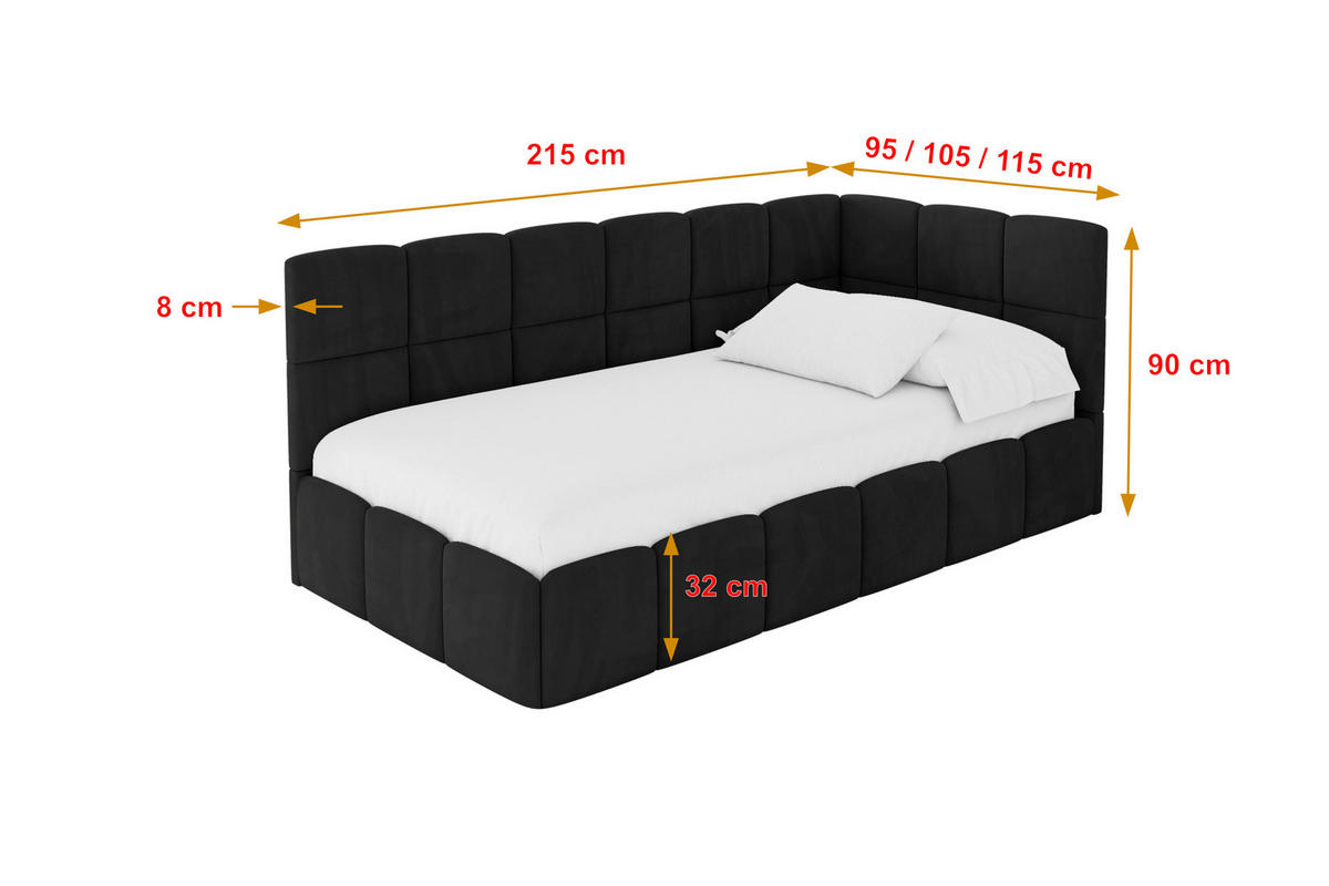 EINZELBETT Jugendbett mit Bettkasten Links, ohne Matratze - LIVY 100x200 Schwarz - Schwarz, Holzwerkstoff/Textil (100/200cm) - ALTDECOR
