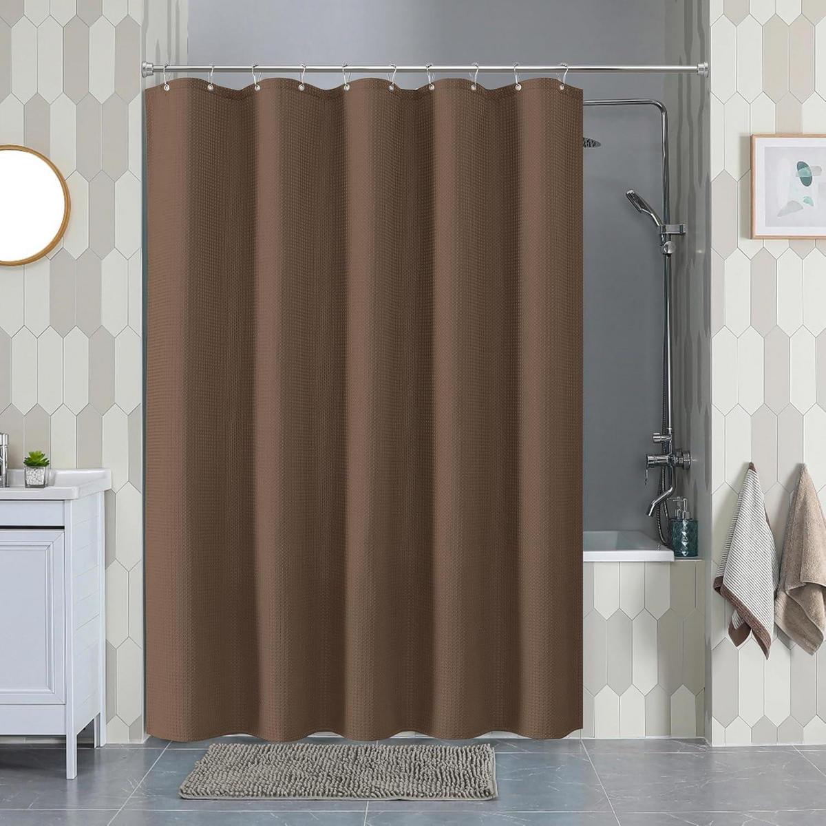 DUSCHVORHANG Waffelstoff Braun 152 x 182 cm - Braun, Textil (152/182cm)