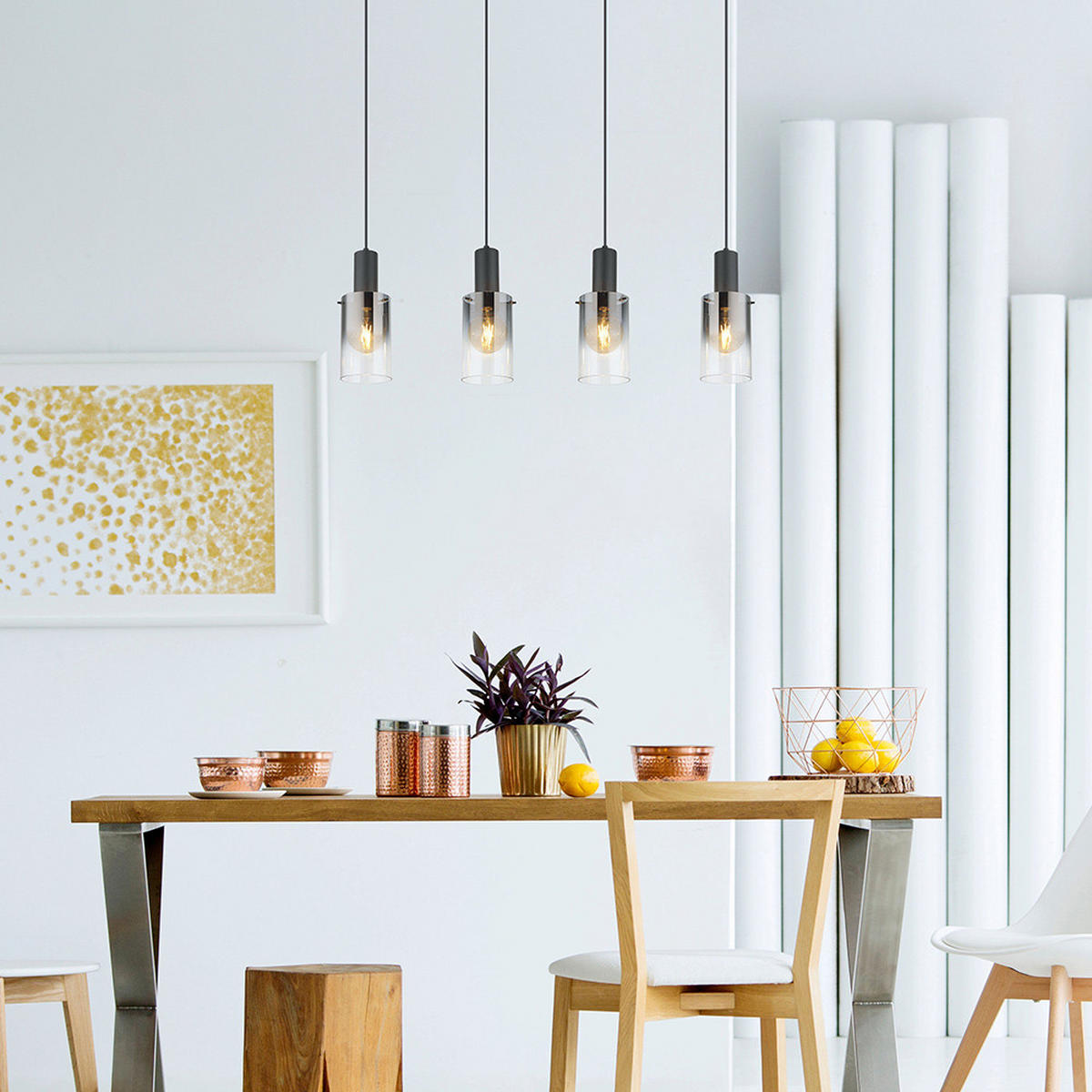 HÄNGELEUCHTE Florentina Metall Grau - Grau, Glas (102.5/12.5/150cm) - Globo Lighting