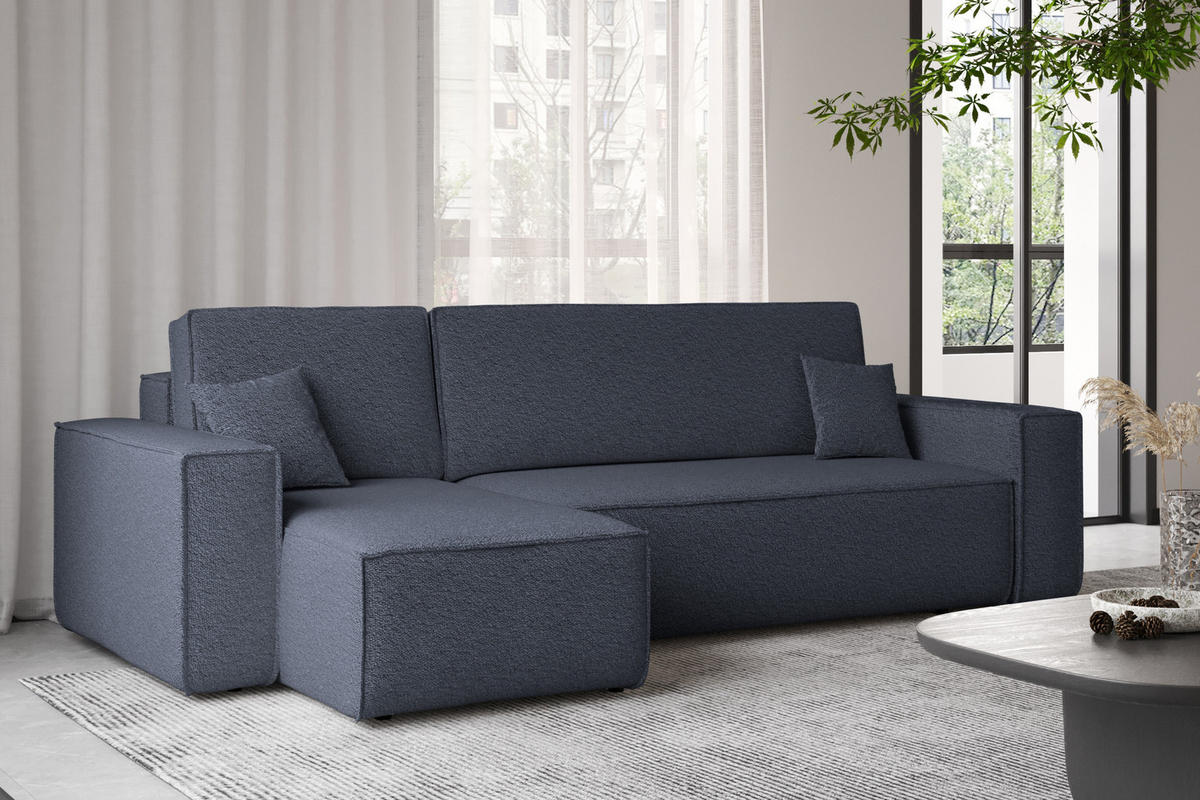 ECKSOFA Mit Schlaffunktion Und Bettkasten L-Form BEST Stoff Abriamo Dunkelblau Links - Dunkelblau, Holz/Textil (142/244cm) - Kaiser Möbel