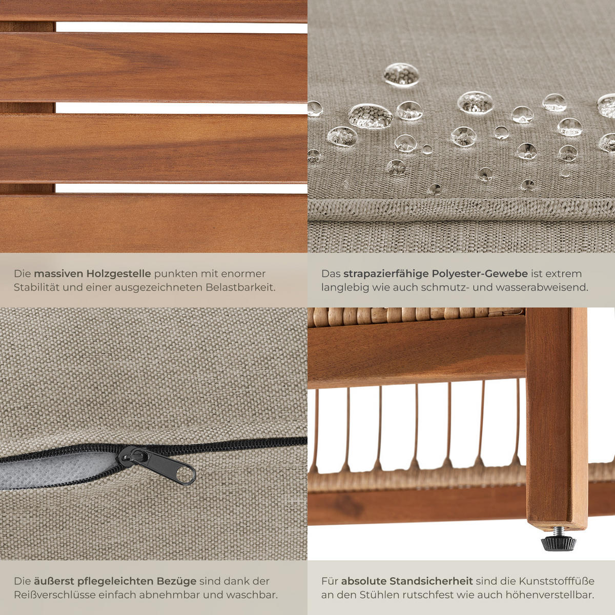 LOUNGE-SET Eivissa,Sessel mit je 2 höhenverstellbaren Kunststofffüßen,natur - Naturfarben, Holz/Kunststoff - tectake