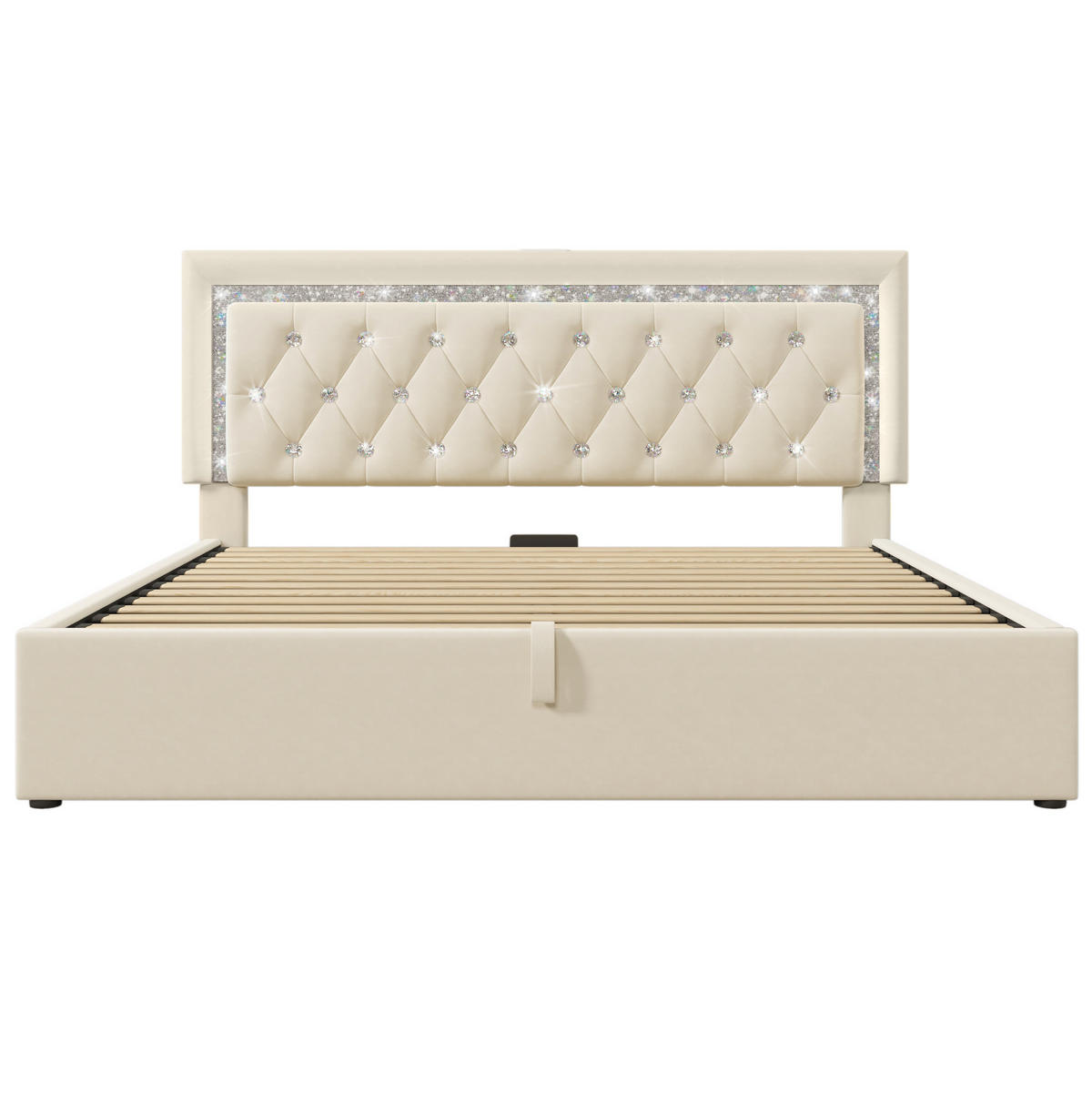 POLSTERBETT 140/200 cm aus Samt in Beige mit Stauraum und LED-Beleuchtung - Beige, Textil (140/200cm) - Flora Grace
