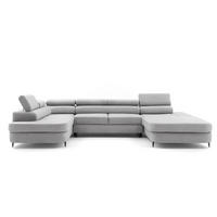 ECKSOFA U-Form PRIAM U Rechts mit Schlaffunktion 126x270 Velours Hellgrau - Hellgrau/Schwarz, Holz/Textil (203/91/350cm) - Muffo